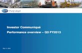 Investor Communiqué Performance overview Q3 …punjlloydgroup.com/investors/sites/default/files/pdf/PLL...Investor Communiqué Performance overview –Q3 FY2013 Feb 11, 2013 1 Investor
