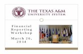Financial Reporting Workshop March 26, · 2014-03-25 · Financial Reporting Workshop March 26, 2014. Workshop Agenda Time Topic 8:30 FY 2013 AFR Highlights ... Non-Capital Financing