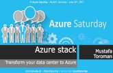 Azure stack Mustafa Toroman · Azure services in your datacenter Transform datacenter resources into cloud services Self-service IaaS—Virtual Machines, Virtual Network, Storage,