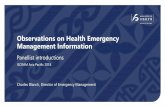 Observations on Health Emergency Management Information · 2018-11-21 · Observations on Health Emergency Management Information Panellist introductions ISCRAM Asia Pacific 2018
