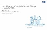 Nine Chapters of Analytic Number Theory [2mm] in …In this work: only multiplicative number theory (primes, divisors, etc.) Much of the formalised material is not particularly analytic.