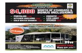 $4,800 worth OF STANDARD & BONUS INCLUSIONS · 2019-04-08 · Lightweight tropical roof. Durable aluminium poles with quick release ... 1900 x 1600 mm. Is registered as 2000 kg trailer.