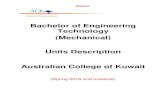 Bachelor of Engineering Technology (Mechanical) Units ...€¦ · SEMESTER (2) 5. (16SMCE320) Thermodynamics Prerequisites: (16SMAT310) Engineering Mathematics ... engineering practice