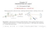 Chapter 31 PROPERTIES OF LIGHT - Department of Physics › phy101 › PHY205 › Spring2018 › Chapter31.pdf · 2009-04-07 · 1 Chapter 31 PROPERTIES OF LIGHT 31.1 The speed of