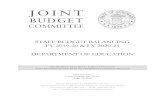 STAFF BUDGET BALANCING FY 2019-20 & FY 2020-21 DEPARTMENT … · staff budget balancing fy 2019-20 & fy 2020-21 department of education jbc working document - subject to change staff