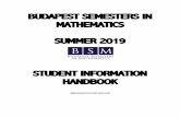 BUDAPEST SEMESTERS IN MATHEMATICS SUMMER 2019 · Tuition Invoice on pages 5-6. Checks payable to Budapest Semesters and mail to: BSM, Attn: Deb Fleming, 1520 St. Olaf Avenue, Northfield,