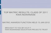 TOP MATRIC RESULTS, CLASS OF 2011 KWA-NGWANASE€¦ · top matric results, class of 2011 kwa-ngwanase matric awards function held 13 jan 2012 brought to you by k.e.p.t. kwa-ngwanase