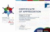 CERTIFICATE OF APPRECIATION - Tomelilla AIS Bordtennisklubb · CERTIFICATE OF APPRECIATION Awarded with enthusiasm to TOMELILLA AIS in recognition for organizing an event for the