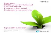 Pearson BTEC Level 3 National Certificate in Enterprise ... · National Certificate in Enterprise and Entrepreneurship 180 GLH (240 TQT) Equivalent in size to 0.5 of an A Level. 2