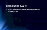 Bellringer Day 01 - Ms. Farris' Science Class! · 2018-09-10 · Bellringer Day 01 1. In your opinion, what are the five most important lab safety rules? Lab Safety Video. ... The