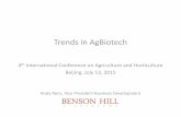 Trends in AgBiotech...Trends in AgBiotech 4th International Conference on Agriculture and Horticulture Beijing, July 13, 2015 ... • Sugarcane (63) • Potato (48) • Eucalyptus
