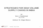 STRATEGIES FOR HIGH VOLUME SUPPLY CHAINS IN INDIA · STRATEGIES FOR HIGH VOLUME SUPPLY CHAINS IN INDIA by Don J. Palathinkal (May 22, 2008) ... Agenda ¾Introduction ¾India ¾Research
