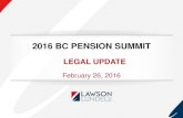 2016 BC PENSION SUMMIT · 2016-03-03 · North America, Local 1059 (ONCA, 2015) ... • Incorporated by reference into BC, AB, SK, MB, ON and NL pension investment rules • Coming