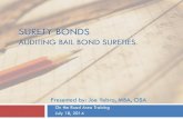 SURETY BONDS · 2014-07-16 · SURETY BONDS AUDITING BAIL BOND SURETIES Presented by: Joe Yebra, MBA, CISA On the Road Area Training July 18, 2014