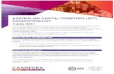 AUSTRALIAN CAPITAL TERRITORY (ACT) OCCUPATION LIST 4 … · 2017-10-03 · AUSTRALIAN CAPITAL TERRITORY (ACT) OCCUPATION LIST 4 July 2017 The Australian Capital Territory (ACT) Government