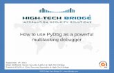 PyDbg as a powerful multitasking debugger...PyDbg - A python debugger Pydbg is an Open Source Python debugger. It was developed by Pedram Amini and presented at the REcon security