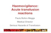 Haemovigilance: Acute transfusion reactions · Minor reactions excluded Acute transfusion reactions and anaphylaxis in relation to total SHOT reports Although anaphylaxis is rare,