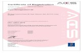 Certificate of Registration - Aqua Managementaquamanagement.co.uk/14001 Cert 18.19.pdf · 2019-01-08 · Certificate of Registration Certificate Number EMS/UK/16/0734896760 The Management