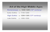 Art of the High Middle Ages - St. Francis Preparatory School · Art of the High Middle Ages Romanesque c. 1050-1200 (12th century) Early Gothic c. 1140-1200 High Gothic c. 1200-1300