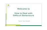 Welcome to How to Deal with Difficult Behaviours Hemphill May...How to Deal with Difficult Behaviours Trainer: Sue Hemphill 5/25/2010 2 • One word or image I associate with Conflict