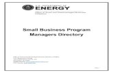 Small Business Program Managers Directory · Small Business Program Manager (202) 586-8533 : valerie.mills@hq.doe.gov Office of Hearings & Appeals 1000 Independence Ave, SW . HG/L’Enfant