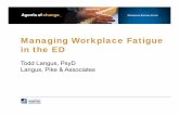 Managing Workplace Fatigue in the ED...Managing Workplace Fatigue in the ED Todd Langus, PsyD Langus, Pike & Associates Tactical Wellness For Emergency Personnel A STRATEGIC PLAN FOR