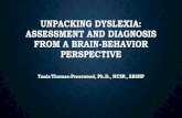 UNPACKING DYSLEXIA: ASSESSMENT AND DIAGNOSIS FROM A …€¦ · UNPACKING DYSLEXIA: ASSESSMENT AND DIAGNOSIS FROM A BRAIN-BEHAVIOR PERSPECTIVE Tania ... WHAT IS DYSLEXIA •Dyslexia