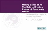Making Sense of All The Data to Create a Picture of ...€¦ · Making Sense of All the Data to Create a Picture of Community Health Learning Objectives: At the completion of the