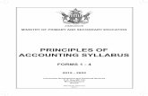 PRINCIPLES OF ACCOUNTING SYLLABUS · Principles of Accounting Syllabus Forms 1 - 4 5 7.0. SCOPE AND SEQUENCE TOPIC FORM 1 FORM 2 FORM 3 FORM 4 Source documents • Source documents