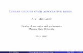 Linear groups over associative rings. · Linear groups over associative rings. A.V. Mikhalev Faculty of mechanics and mathematics Moscow State University May 2013 A.V. Mikhalev Linear