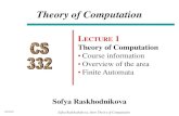 CS332 Elements of Theory of Computation › sofya › cs332 › lecture-notes › CS332-Lec01.pdfI. Automata Theory II. Computability Theory III.Complexity Theory L1.21. Finite automata