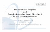 Insider Threat Program and Security Executive … › docs › ML1805 › ML18051A986.pdfInsider Threat Program and Security Executive Agent Directive 3 for NRC-Licensed Facilities
