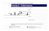 The ADA Checklist for Existing Facilities · 2016-01-21 · ADA Checklist for Existing Facilities Priority 3 – Toilet Rooms . 3.22 . Do no less than 17 inches and no greater than