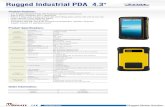 Rugged Industrial PDA 4.3 E430T · Rugged Industrial PDA 4.3" System Speciﬁ cation Processor TI DM3730 1GHz with DSP System Memory 256MB/ 512MB Storage 512MB Opearting System Android