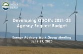 Developing ODOE’s 2021-23 Agency Request Budget · 2020-06-29 · 1 Developing ODOE’s 2021-23 Agency Request Budget Energy Advisory Work Group Meeting June 29, 2020