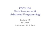 CSCI 136 Data Structures & Advanced Programming · 2019-12-06 · Stack Implementations •Array-based stack •inttop, Object data[ ] •Add/remove from index top •Vector-based
