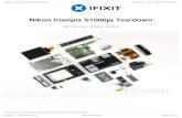 Nikon Coolpix S1000pj Teardown · Hidden behind the lens cover in the upper right corner is the Nikkor 5X wide optical zoom VR 5.0-25.0 mm 1:3.9-5.8 lens. The back panel houses the