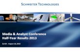 Presentation Half-Year Results 2013 - SchweiterMedia & AnalystConference Half-Year Results2013 3 SSM Textile Machinery in CHF Mio. H1 2013 H1 2012 Total 2012 H1/H1 in % Orders received