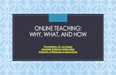 Online Teaching: Why, What, and How · •Familiarize yourself with your LMS system (and other related technology) •Get to be friends with your technology department ... Weekend