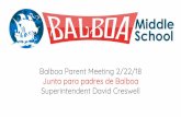 Superintendent David Creswell Junta para padres de Balboa ... · Aumentó la supervisión por adultos antes y después de clases/estaciones de ... addressing bullying and cyberbullying