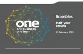 Half-year results - Brambles · 2015-04-03 · BIFR: continuing businesses. BIFR: reported. Improving overall but one fatality in 1H15. Note: BIFR stands for Brambles Injury Frequency