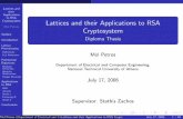 Lattices and their Applications to RSA Cryptosystem ...pmol/Talks/Thesis_Presentation.pdf · In Cryptology... Lattices have found applications both in Cryptography, where hard lattice