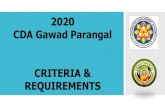 2020 CDA Gawad Parangal CRITERIA & …...TO BE PROVIDED BY THE CDA REGIONAL OFFICE: A. Certificate of Compliance (issued in 2019-2020) B. Latest Articles of Cooperation and Bylaws