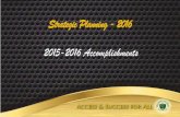 Strategic Planning - 2016 2015-2016 …...2016 CCP testing project –36 regional high schools – over 1,200 students tested 2016 Developed protocols for advisor/advisee assignment