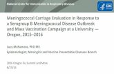 Meningococcal Carriage Evaluation in Response to a ...€¦ · and Mass Vaccination Campaign at a University — Oregon, 2015–2016 Lucy McNamara, PhD MS Epidemiologist, Meningitis