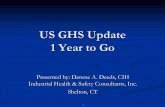 US GHS Update 1 Year to Go - CBIA · 2014-05-13 · Hazcom 2012 (OSHA) Published March 26, 2012 Conform to the GHS Rev. 3 No Changes to: Scope and exemptions Written Hazcom program