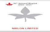 NIRLON LIMITED - Bombay Stock Exchange4 56th Annual Report - 2014-15 NOTICE is hereby given that the 56th Annual General Meeting of Nirlon Limited will be held on Monday, September