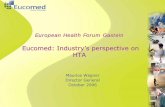 Eucomed: Industry’s perspective on HTA · HTA, a value for all : Patients, decision-makers and industry HTA = bridge between outcomes research and decision-making for the improvement