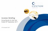 Investor Briefing - Centum Investment Company · Centum Investment Company Plc. Total Assets (30th Sep 2017) - KES 62.5Bn CENTUM EXOTICS LTD 28.4 Bn 7.5 Bn 13.1 Bn 5.0 Bn 0.4 Bn 3.5