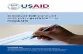 CHECKLIST FOR CONFLICT SENSITIVITY IN EDUCATION … · The Checklist for Conflict Sensitivity in Education Programs will assist USAID education programs in effectively and efficiently